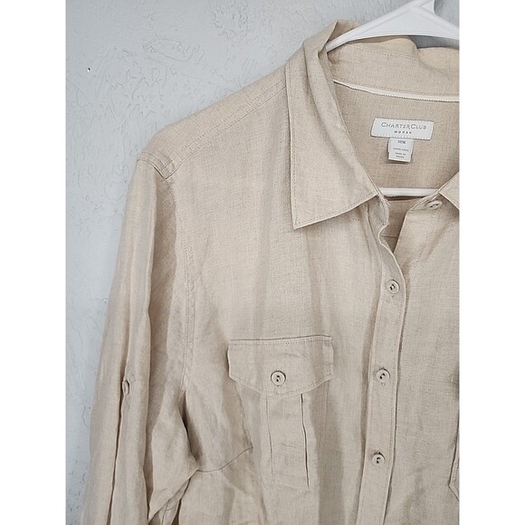 Earth Tones Muted Neutral Linen Button Down Shirt Casual Coastal Charter Cub 18W - Picture 2 of 6